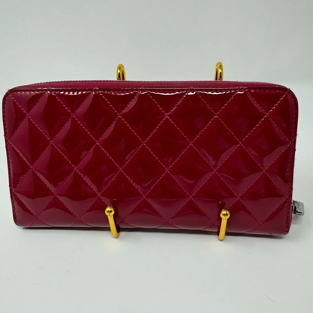 💯Authentic CHANEL Patent Quilted blush Pink Brilliant Zip around Long wallet - Picture 3 of 6